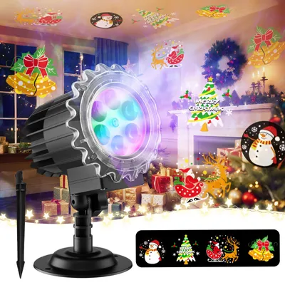 LED-Projektor mit 3D-Weihnachtsmotiven, wasserdicht, 15 W, schwarz