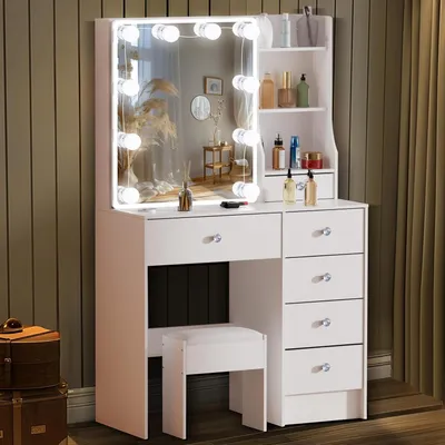 Immagine prodotto di Tavolino da trucco con illuminazione - Specchio per trucco - Ideale per applicare il trucco - Luci LED regolabili con diversi colori - Dimensioni: 36 x 80 x 131 cm