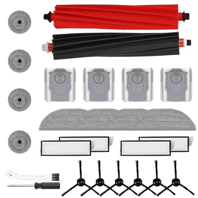 Produktbild von 26 Stück Zubehör für Saugroboter – 2 Hauptbürsten, 4 Staubbeutel, 4 HEPA-Filter, 6 Seitenbürsten, 4 Wischtücher, 1 Schraubendreher, 1 Reinigungsbürste