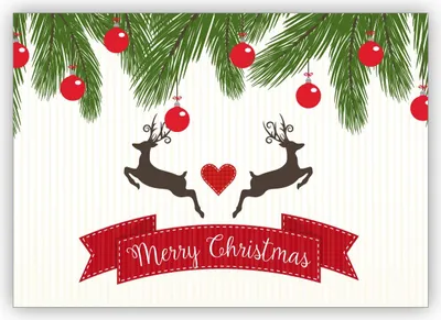 Produktbild von 4x Klassische Weihnachtkarte mit Herz, Weihnachtskugeln und Hirschen: Merry Christmas