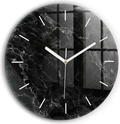 Obrázok produktu pre Wallfluent Hodiny - Okrúhle Sklenené Nástenné Hodiny - Tichý Quartz Strojček - Dekorácia Na Stenu V Spálni - Biele Hodinové Ručičky - 60cm - Tmavý mramor