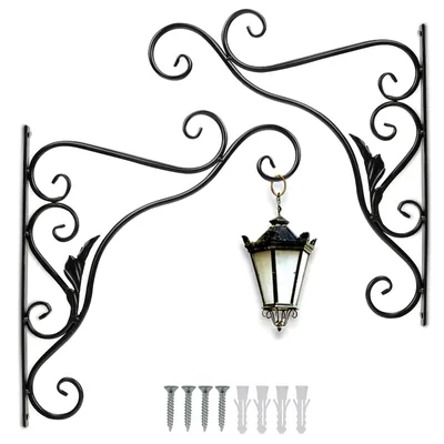 Produktbild von Clanmacy 2 Stück Haken Wandhalterung Blumenampel Landhaus Gusseisen Konsole Regal Aufhänger Wandhaken Blumenhaken Laternenhalter Blatt 35 cm