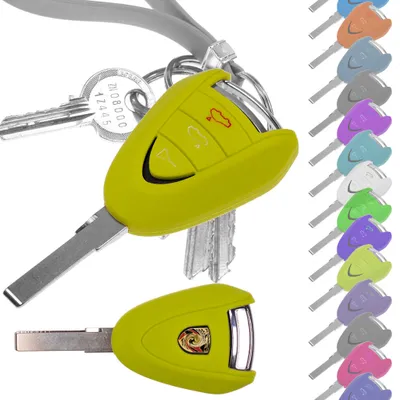 Produktbild von Auto Schlüssel Hülle Silikon Schutz Cover Apfelgrün kompatibel mit Porsche 911 997 987 Boxster Cayman 3 Tasten Funk Fernbedienung