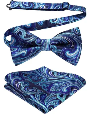 Produktbild von Fliege mit Einstecktuch für Herren, einfarbig, verstellbar, blau, Set