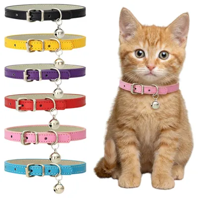 Productafbeelding van Halsband voor katten, van leer, verstelbaar van 20-28 cm, met belletje, geschikt voor kleine dieren