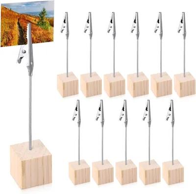 Imagen del producto de Soportes de madera para fotos con pinzas, paquete de 12 unidades, para tarjetas y notas