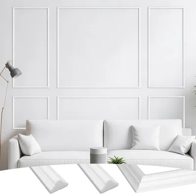 Produktbild von 34-teiliges Wandleisten-Set - Wanddekoration - Wandverkleidung - Zierleiste - Einfach zu installieren - Kunststoff, weiß, 6 x 24 Zoll, 8 x 31 Zoll, 12 x 31,5 Zoll, 8 x 36 Zoll