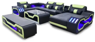 Produktbild von Ecksofa U-Form schwarz Wohnlandschaft Couch Polster Eckgarnitur Sofa