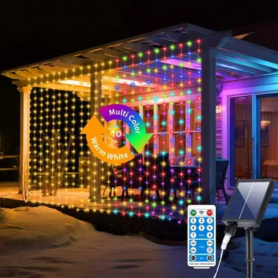 Lichtgordijn 3x3m 300 LED Solar, 8 Modi, IP65, Fernbedienung, Timer