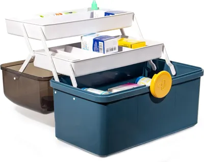 Produktbild von Theo&Cleo Medikamenten Aufbewahrung, Medizinbox, Hausapotheke Box, Apothekenbox, Medizinkoffer Groß (Dunkelblau-39cm)