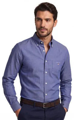 Image de Gant Chemise de loisirs Regular Fit Oxford bleu uni coton boutons blancs