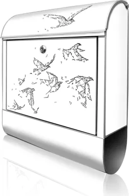 Produktbild von banjado Design Briefkasten Stahl silber mit Zeitungsfach pulverbeschichtet "Vögel abstrakt 2" 38x46x12,5cm & 2 Schlüssel - Postkasten A4 Einwurf inkl. Montagematerial [BK 13022]