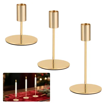 3 goldene Kerzenhalter, 30x10,5x3,5 cm