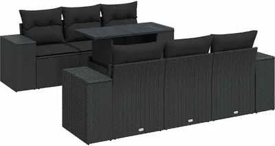 Produktbild von 7-tlg. Garten-Sofagarnitur mit Kissen Schwarz Poly Rattan
