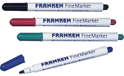 Obrázok produktu pre Franken FineMarker, 4 kusov, Čierna, Modrá, Zelená, Červená, Tenký hrot, Čierna, Modrá, Zelená, Červená, Biela, 1 mm, 2 mm