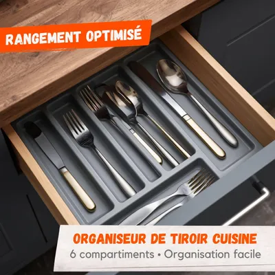 Image de Range-Couverts 6 Compartiments – Organiseur de Tiroir Cuisine