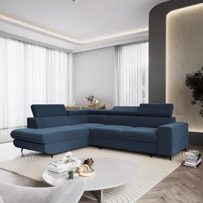 Produktbild von Masseno Ecksofa VELISS mit Schlaffunktion L-Form, Sofa mit Bettkasten, Wohnzimmersofa, Couch, Soffa, Bettsofa, Couchgarnitur- Blau, CASTEL 79