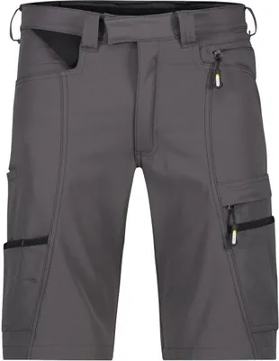 A pair of gray work shorts is shown from the front against a white background.