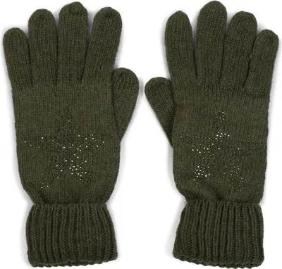 Produktbild von styleBREAKER Damen Strickhandschuhe mit Strass Stern Applikation | warme weiche Winterhandschuhe mit doppeltem Bund | elastische Fingerhandschuhe