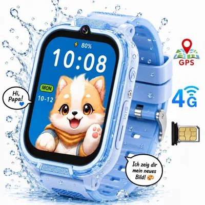 Produktbild von Smartwatch Kinder mit 4G mit GPS, Telefonfunktion für Jungen & Mädchen, SOS, Schrittzähler, Wecker, KI-generiertes Bild