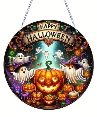 Image de Kit de peinture diamant Halloween : citrouilles, fantômes, décorations pour fenêtres, kit de loisirs créatifs