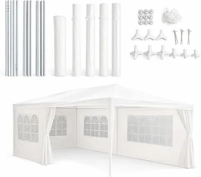 Productafbeelding van Paviljoen 3x6 meter - Feesttent voor 70 personen - Tuinpaviljoen met 6 zijwanden en een nokhoogte van 2,5 meter - Waterdichte en UV-bestendige feesttent - Wit