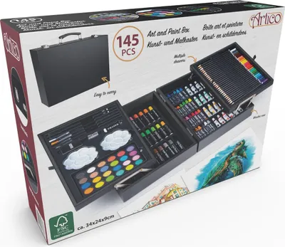 Immagine prodotto di Set da disegno e pittura Artico da 145 pezzi in valigetta Colori acquerellabili, gessetti, pennarelli, matite colorate e accessori