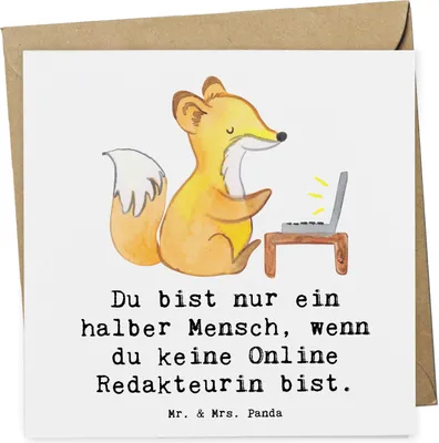 Produktbild von Mr. & Mrs. Panda Grußkarte Online Redakteurin Herz - Weiß - Geschenk, anlasskarte, Glückwunschkarte, faltkarte, doppelkarte, Klappkarte
