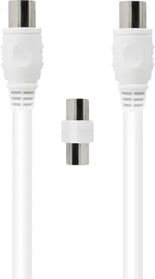 Immagine prodotto di Force Power, cavo coassiale TV 9,52 mm maschio/femmina 2 m con adattatore maschio/maschio, bianco