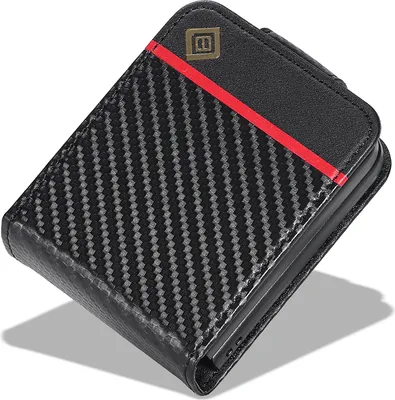 Produktbild von Hülle für Samsung Galaxy Z Flip 3 5G Kohlefaser Leder Schutzhülle mit Standfunktion Schwarz Vertikale Rot