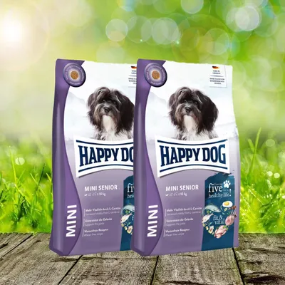 Produktbild von Happy Dog fit & vital Mini Senior 2 x 4 kg - Bekömmliche und ausgewogene Vollwertkost für kleine Hunde im 3. Lebensabschnitt