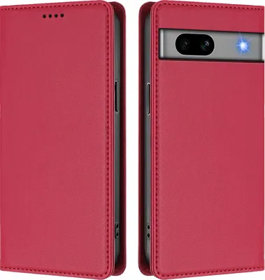 Obrázek produktu pro Kožené pouzdro pro Google Pixel 7A, magnetické flipové pouzdro zPolyuretankůže se stojánkem Červená