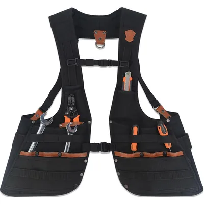 Produktbild von Leder-Arbeitsweste für Herren mit vielen Taschen, praktische Werkzeugweste für Handwerker wie Elektriker und Schreiner