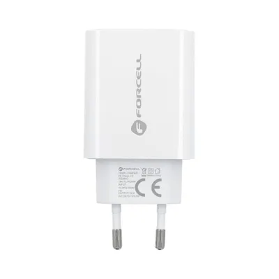 A white Forcell brand USB-C charger is shown against a white background.