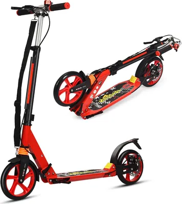 Produktbild von Aluminium Scooter mit 200mm PolyurethanRädern, Kickscooter City Roller mit Doppelfederung und Tragegurt, Klappbarer & Höhenverstellbarer Tretroller für Erwachsene, Jugendliche und Kinder ab 8 Jahre