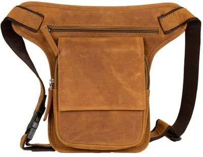 Produktbild von Vintage Biker Beintasche Hüft-, Gürteltasche Umhängetasche Motorrad mit Beingurt (Cognac)