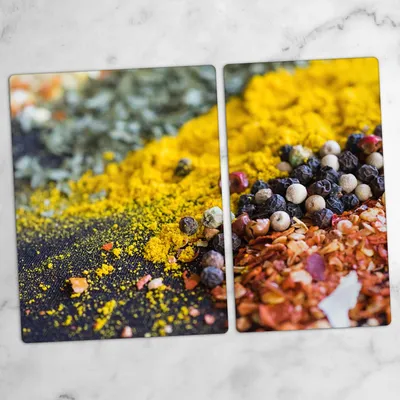 Produktbild von Glas-Herdabdeckplatten Glaskeramikkochfeld-Abdeckung Spritzschutz Glas 70x52 cm Pfeffer Kurkuma Gewürze