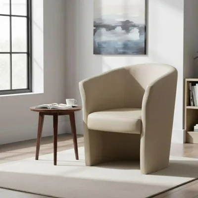 Produktbild von Sessel Dpanett, Wohnzimmersessel, gepolsterter Sitz, Stuhl mit Armlehnen aus Kunstleder, 64x63h76 cm, Beige