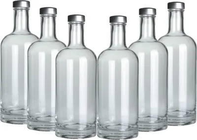 Immagine prodotto di BELLEROFONTE Bottiglia in vetro trasparente modello VAND per acqua 750 ml con tappo argentato, 6 pezzi