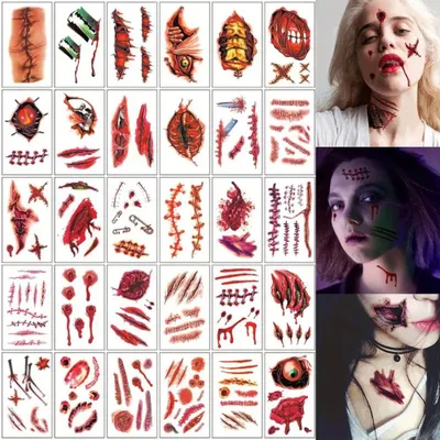 Produktbild von 30 Stück gruselige Halloween-Tattoo- Aufkleber Realistisch, schaurige,wasserfest & einfach anzubringen, temporäre Tattoos für Partygeschenke, gruselig