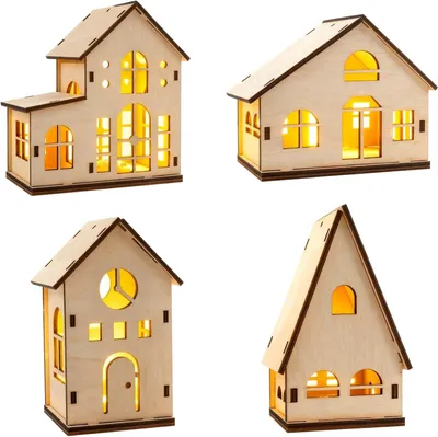 Produktbild von Weihnachtsdeko-Set mit LED-Holzhaus, Adventskranz, Weihnachtsdekorationen, Bausatz für ein Holzhaus, Weihnachtsbaumornamente, Fensterdekoration