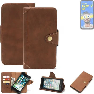 Produktbild von K-S-Trade Handyhülle kompatibel mit Tecno Pop 9 Schutz Hülle Walletcase Bookstyle Tasche Case Handytasche Wallet Flipcase Cover PolyurethanBraun (1x)