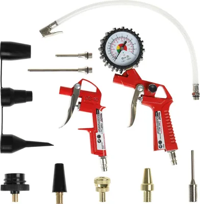 Produktbild von WALTER Druckluft Zubehör Set 13-Teilig, Fahrradventiladapter, Reifenfüller, Ausblaspistole, Ballnadel