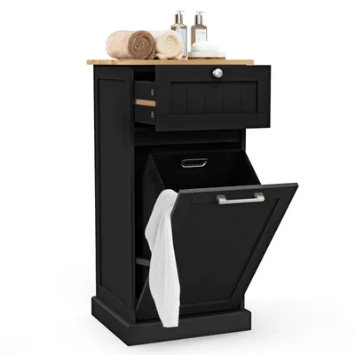 Immagine prodotto di COSTWAY Armadietto per la biancheria con cesto per la biancheria, raccoglitore per la biancheria con cassetto, piano in bambù, mobile da bagno, mobile da bagno, 40 x 37 x 82 cm, nero