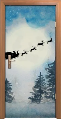 Produktbild von Türposter 90x200 cm Türaufkleber Türtapete Türfolie Klebefolie Weihnachtsmann mit Schlitten Rentier