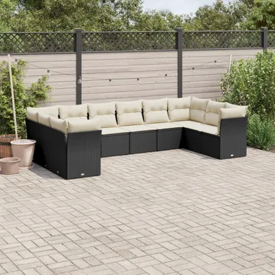 Produktbild von Design 10-tlg. Garten-Sofagarnitur mit Kissen Schwarz Poly Rattan, Gartenmöbel-Sets 2024 Neu