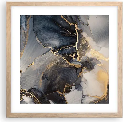 Produktbild von Gerahmtes Poster - Rahmen in heller Eiche - Dunkel Abstraktion Gold - 40x40 cm - Wand Bild - Wanddeko - Wandbilder - Kunstposter - Wandposter - Bilderrahmen - Bilder - Kunstdruck - P2NAC40x40-4824