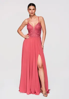 Produktbild von LARICA Maxikleid Abendkleid Violett mit Spitze & Rückenfrei LA-OM-DLR309 coral M
