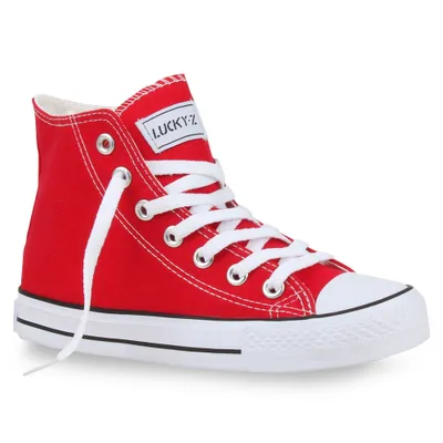 Produktbild von Mytrendshoe Damen High Top Sneakers Sportschuhe Kult Schnürer 94589, Farbe: Rot, Größe: 39