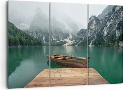 Produktbild von Bild auf Leinwand - Leinwandbild - Berge See Boot - 105x70cm - Wand Bild - Wanddeko - Wandbilder - Leinwanddruck - Bilder - Kunstdruck - Wanddekoration - Leinwand bilder - Wandkunst - CE105x70-3978